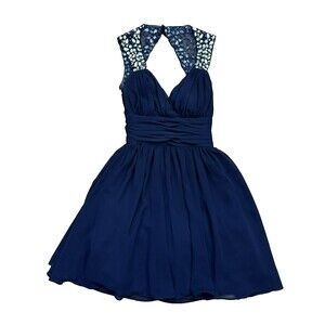 Holiday Dress B. Smart Formal Cocktail Navy Blue Prom Tulle Beaded Size 1